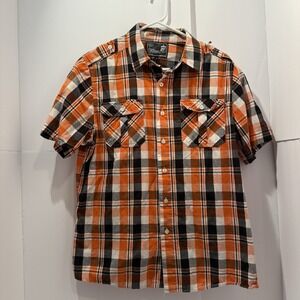 Elixir Men's Short Sleeve Button-Up Shirt, Medium, orange